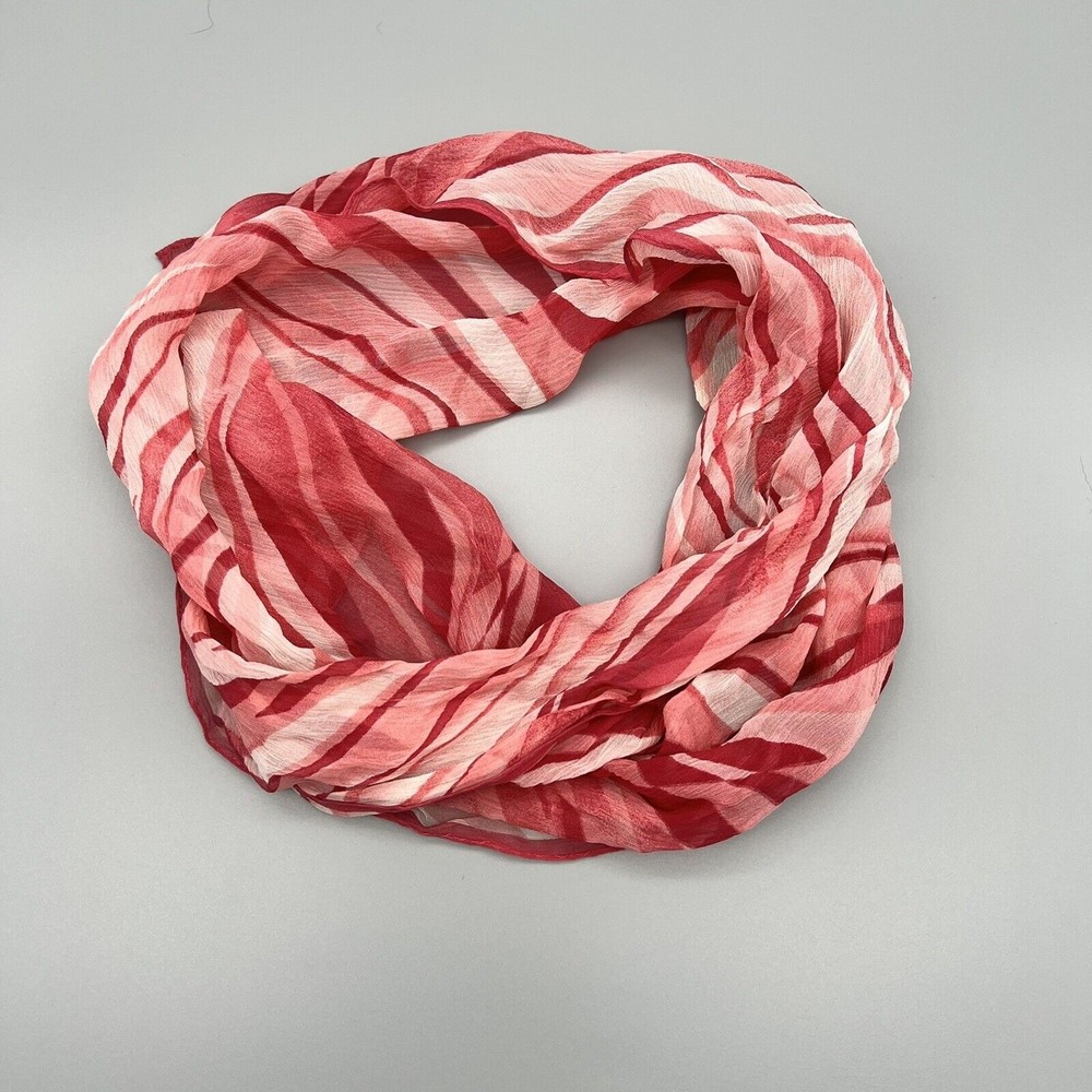 Anne Klein Rectangular Chiffon Scarf Pink and White Abstract Swirl Design EUC